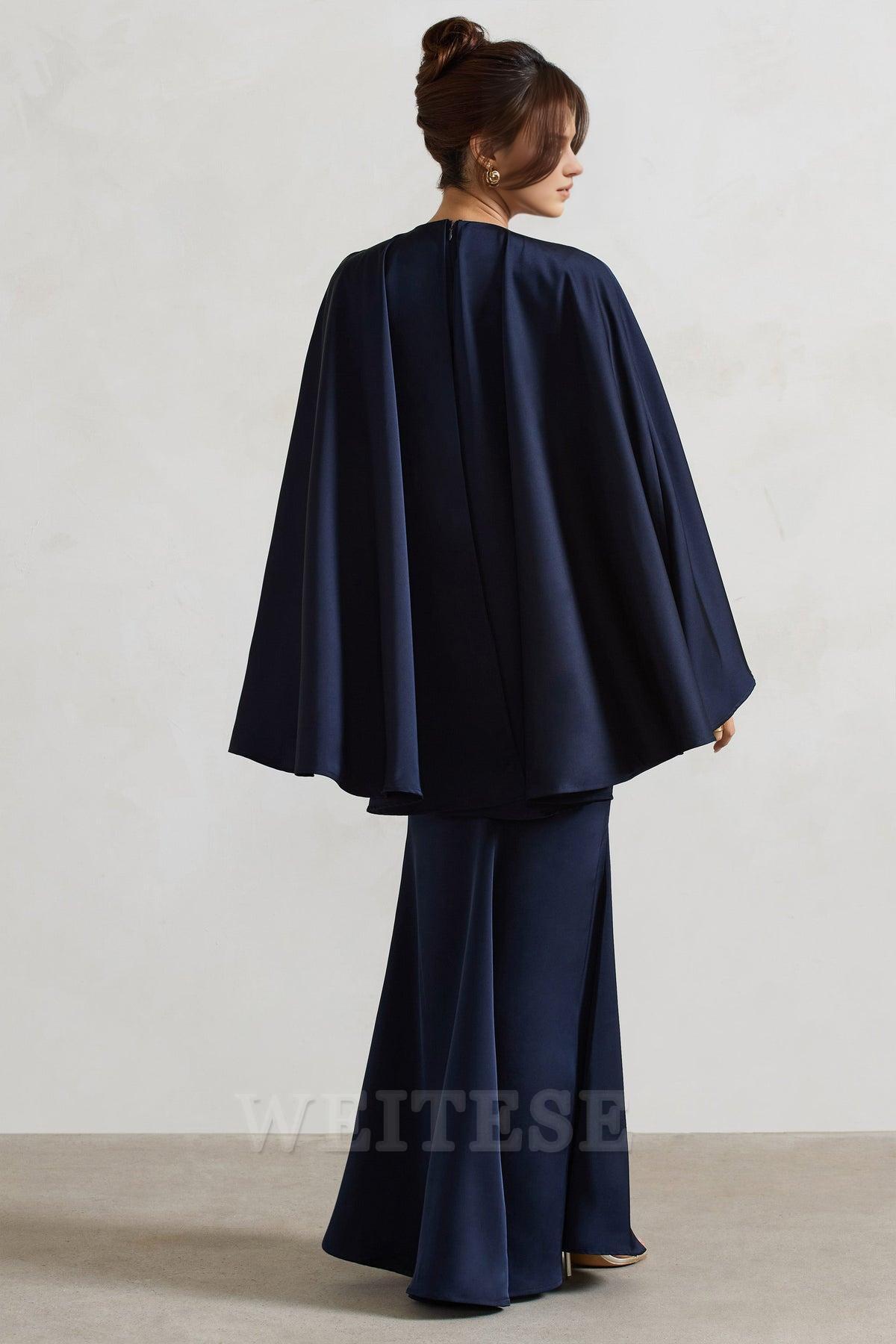 Robe longue en satin champagne Weitese, décolleté plongeant, manches cape, robe de demoiselle d'honneur, col en V profond, longueur au sol, robe de bal